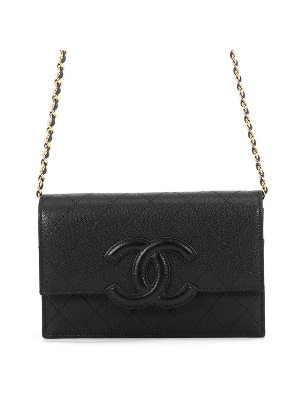 Chanel Chain Wallet Quilted CC Logo Caviar Leather Black Shoulder Bag